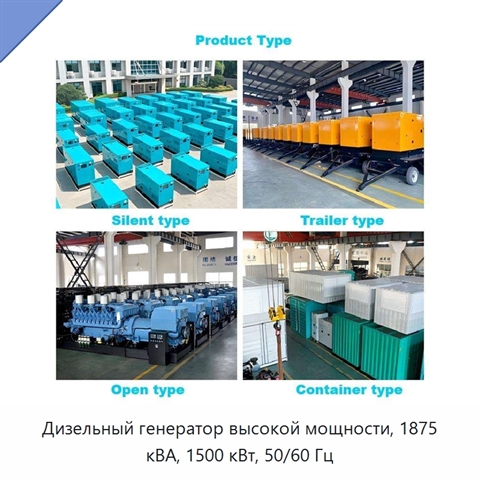 Дизельный генератор высокой мощности, 1875 кВА, 1500 кВт, 50/60 Гц