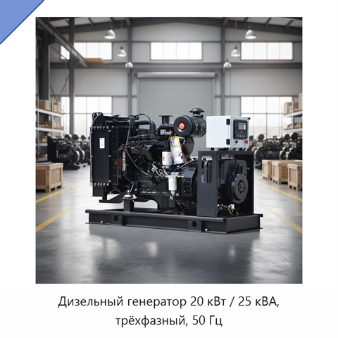 Дизельный генератор 20 кВт / 25 кВА, трёхфазный, 50 Гц