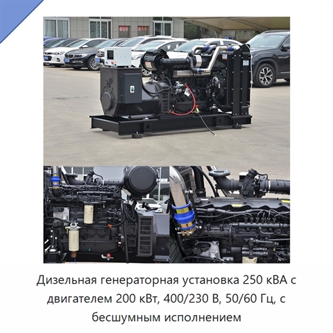 Дизельная генераторная установка 250 кВА с двигателем 200 кВт, 400/230 В, 50/60 Гц, с бесшумным исполнением