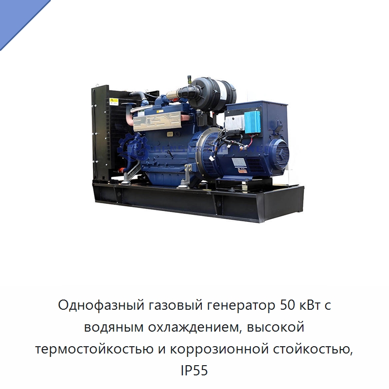 Однофазный газовый генератор 50 кВт с водяным охлаждением, высокой термостойкостью и коррозионной стойкостью, IP55 — Газотурбинные генераторы