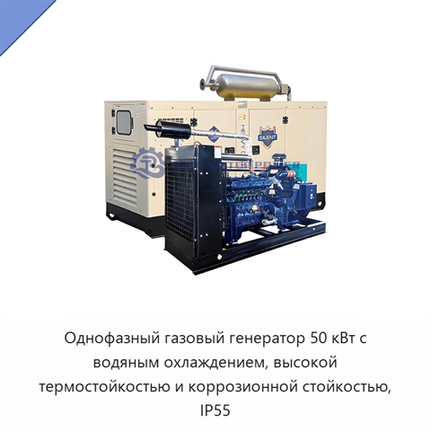 Однофазный газовый генератор 50 кВт с водяным охлаждением, высокой термостойкостью и коррозионной стойкостью, IP55