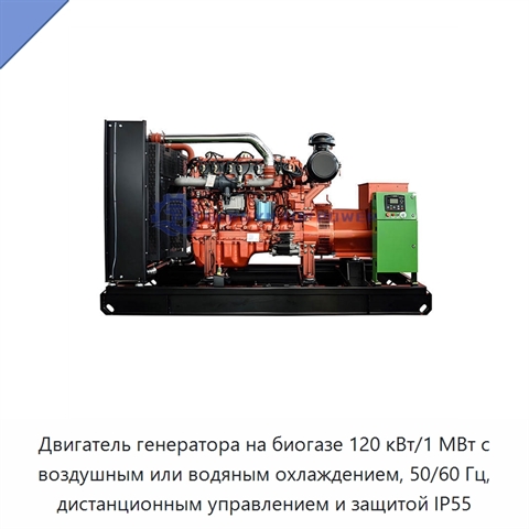 Двигатель генератора на биогазе 120 кВт/1 МВт с воздушным или водяным охлаждением, 50/60 Гц, дистанционным управлением и защитой IP55