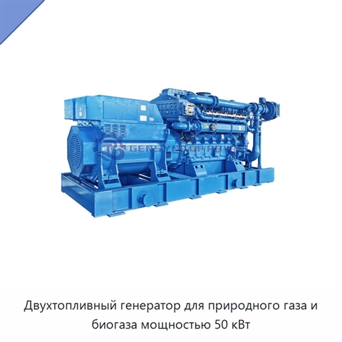 Двухтопливный генератор для природного газа и биогаза мощностью 50 кВт