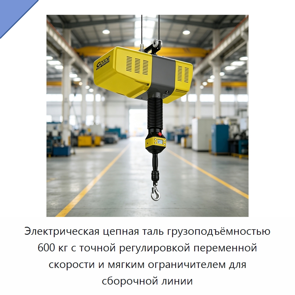 Электрическая цепная таль грузоподъёмностью 600 кг с точной регулировкой переменной скорости и мягким ограничителем для сборочной линии — Электротали