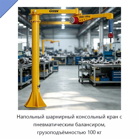 Напольный шарнирный консольный кран с пневматическим балансиром, грузоподъёмностью 100 кг