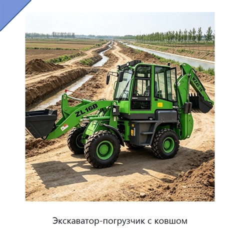 Экскаватор-погрузчик с ковшом
