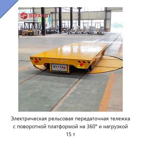 Электрическая рельсовая передаточная тележка с поворотной платформой на 360° и нагрузкой 15 т