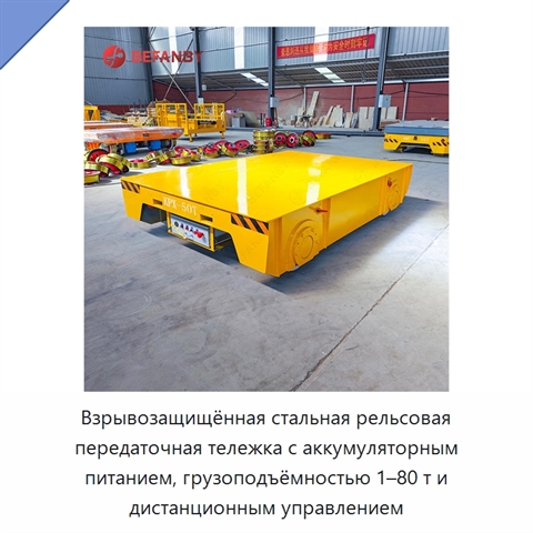 Взрывозащищённая стальная рельсовая передаточная тележка с аккумуляторным питанием, грузоподъёмностью 1–80 т и дистанционным управлением