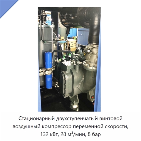 Стационарный двухступенчатый винтовой воздушный компрессор переменной скорости, 132 кВт, 28 м³/мин, 8 бар