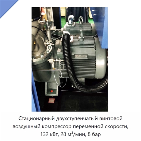 Стационарный двухступенчатый винтовой воздушный компрессор переменной скорости, 132 кВт, 28 м³/мин, 8 бар