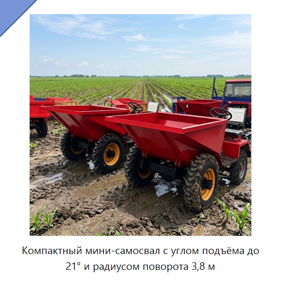 Компактный мини-самосвал с углом подъёма до 21° и радиусом поворота 3,8 м — Специальная строительная техника
