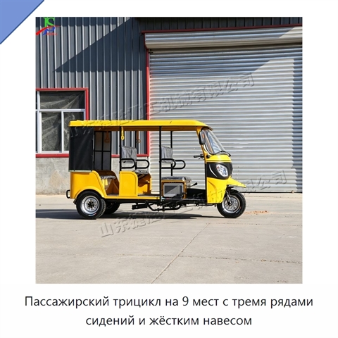 Пассажирский трицикл на 9 мест с тремя рядами сидений и жёстким навесом