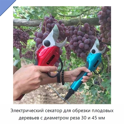 Электрический секатор для обрезки плодовых деревьев с диаметром реза 30 и 45 мм