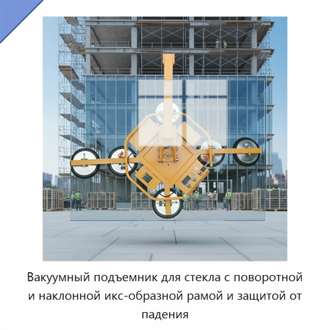 Вакуумный подъемник для стекла с поворотной и наклонной икс-образной рамой и защитой от падения
