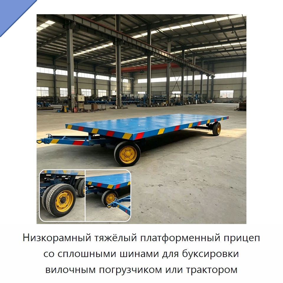 Низкорамный тяжёлый платформенный прицеп со сплошными шинами для буксировки вилочным погрузчиком или трактором — Специальные сельскохозяйственные машины
