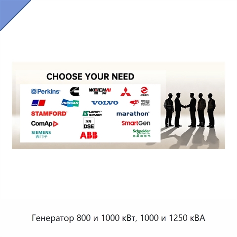 Генератор 800 и 1000 кВт, 1000 и 1250 кВА
