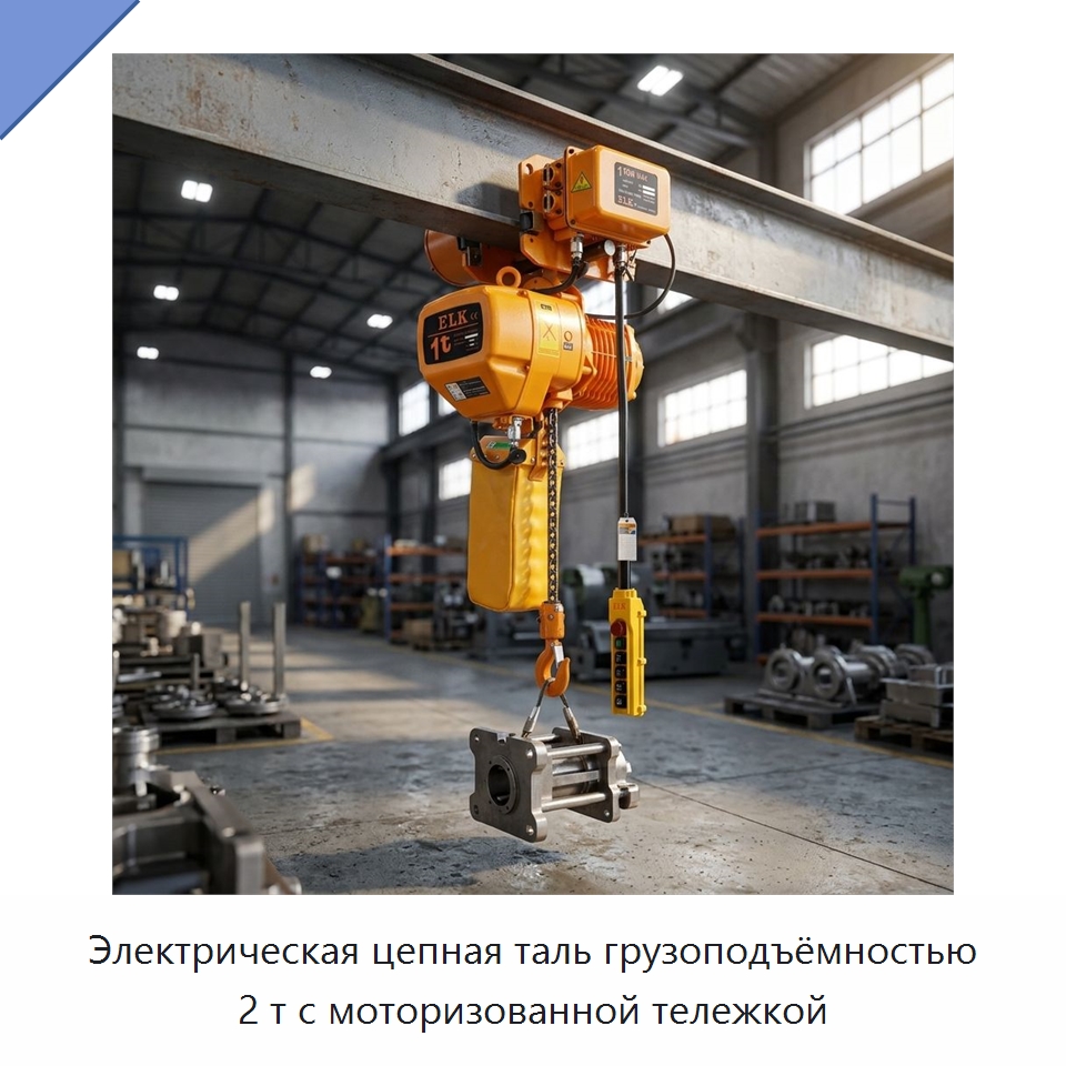 Электрическая цепная таль грузоподъёмностью 2 т с моторизованной тележкой — Электротали