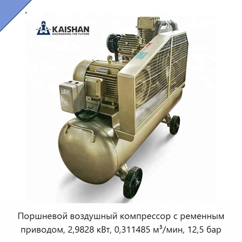 Поршневой воздушный компрессор с ременным приводом, 2,9828 кВт, 0,311485 м³/мин, 12,5 бар