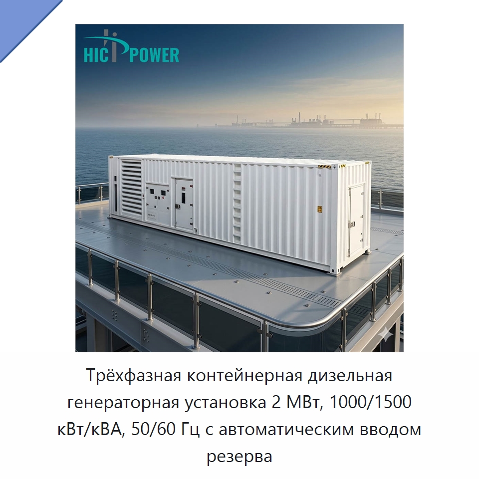 Трёхфазная контейнерная дизельная генераторная установка 2 МВт, 1000/1500 кВт/кВА, 50/60 Гц с автоматическим вводом резерва — Дизельные генераторы
