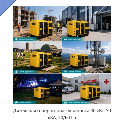 Дизельная генераторная установка 40 кВт, 50 кВА, 50/60 Гц
