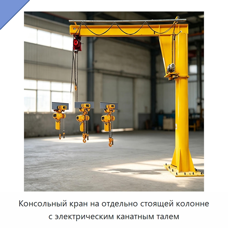 Консольный кран на отдельно стоящей колонне с электрическим канатным талем — Краны