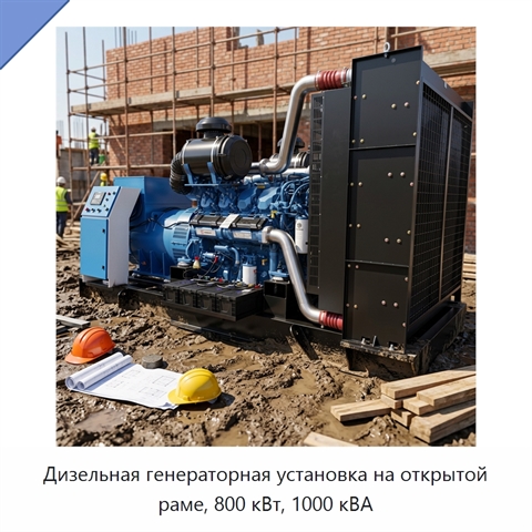 Дизельная генераторная установка на открытой раме, 800 кВт, 1000 кВА