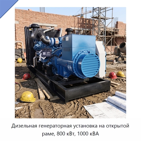 Дизельная генераторная установка на открытой раме, 800 кВт, 1000 кВА