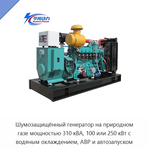 Шумозащищённый генератор на природном газе мощностью 310 кВА, 100 или 250 кВт с водяным охлаждением, АВР и автозапуском