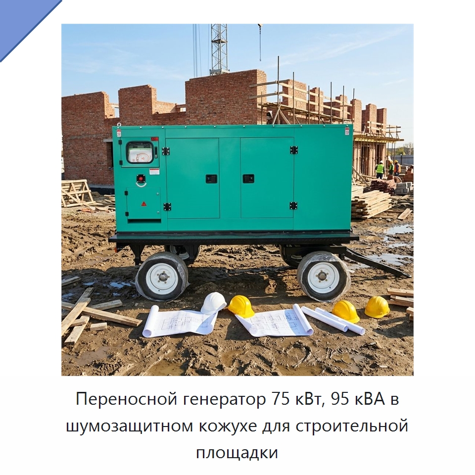 Переносной генератор 75 кВт, 95 кВА в шумозащитном кожухе для строительной площадки — Дизельные генераторы
