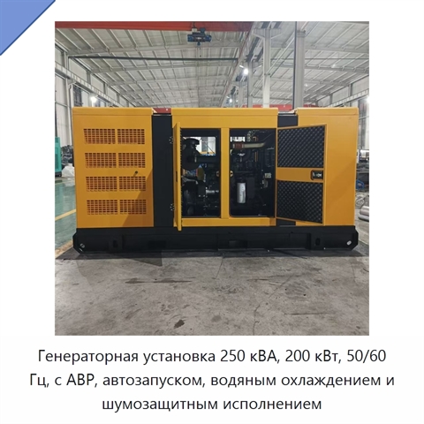 Генераторная установка 250 кВА, 200 кВт, 50/60 Гц, с АВР, автозапуском, водяным охлаждением и шумозащитным исполнением