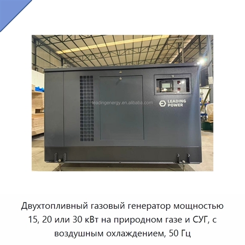 Двухтопливный газовый генератор мощностью 15, 20 или 30 кВт на природном газе и СУГ, с воздушным охлаждением, 50 Гц