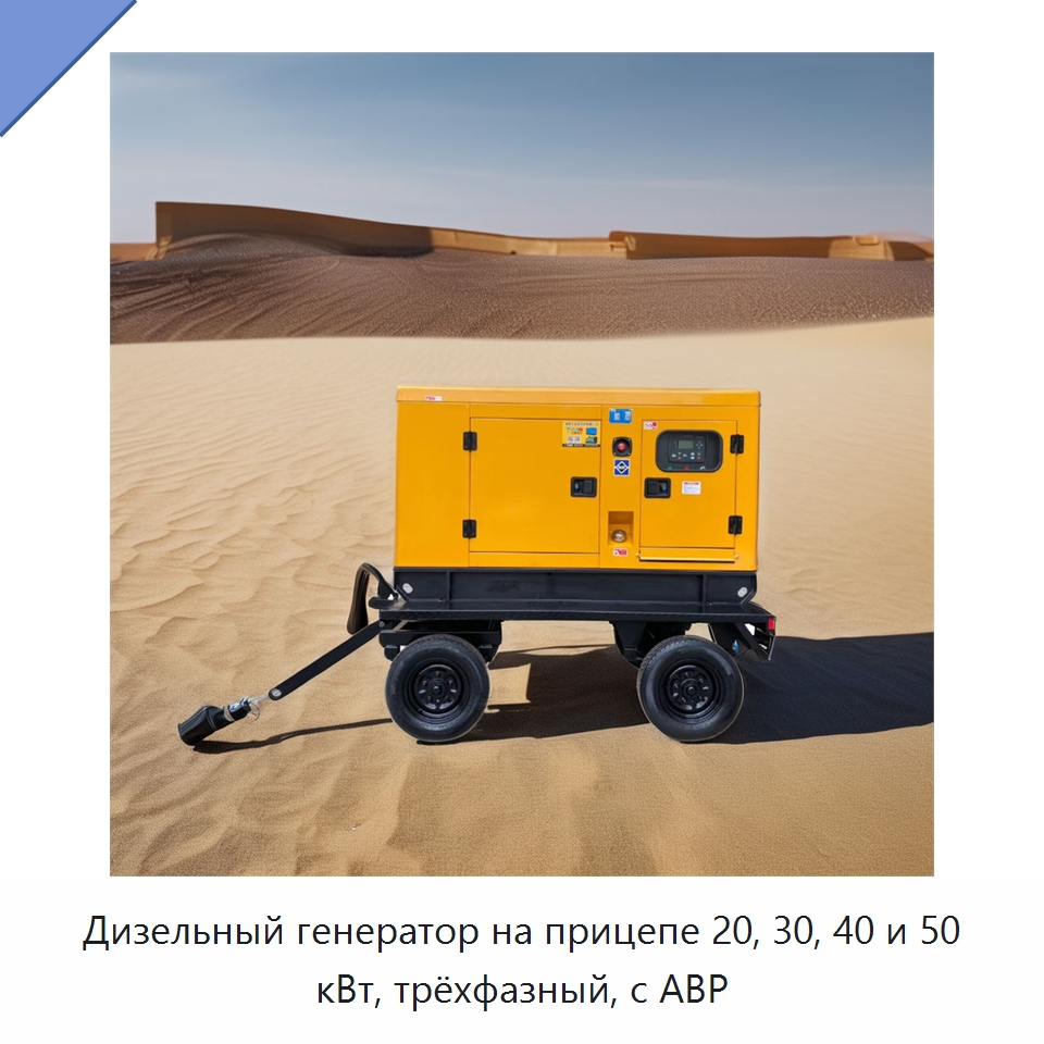 Дизельный генератор на прицепе 20, 30, 40 и 50 кВт, трёхфазный, с АВР — Дизельные генераторы