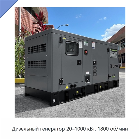 Дизельный генератор 20–1000 кВт, 1800 об/мин