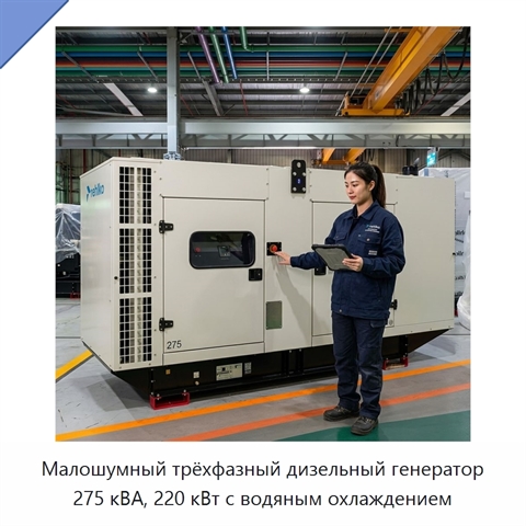 Малошумный трёхфазный дизельный генератор 275 кВА, 220 кВт с водяным охлаждением