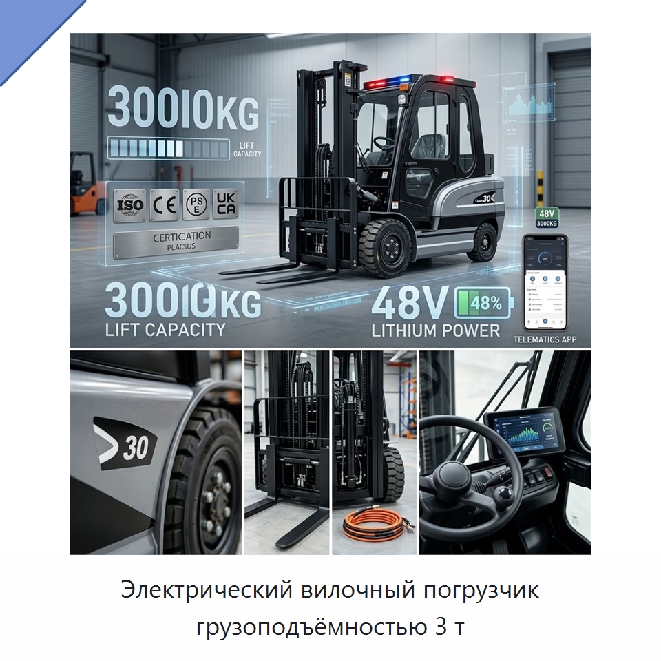 Электрический вилочный погрузчик грузоподъёмностью 3 т — Вилочные погрузчики