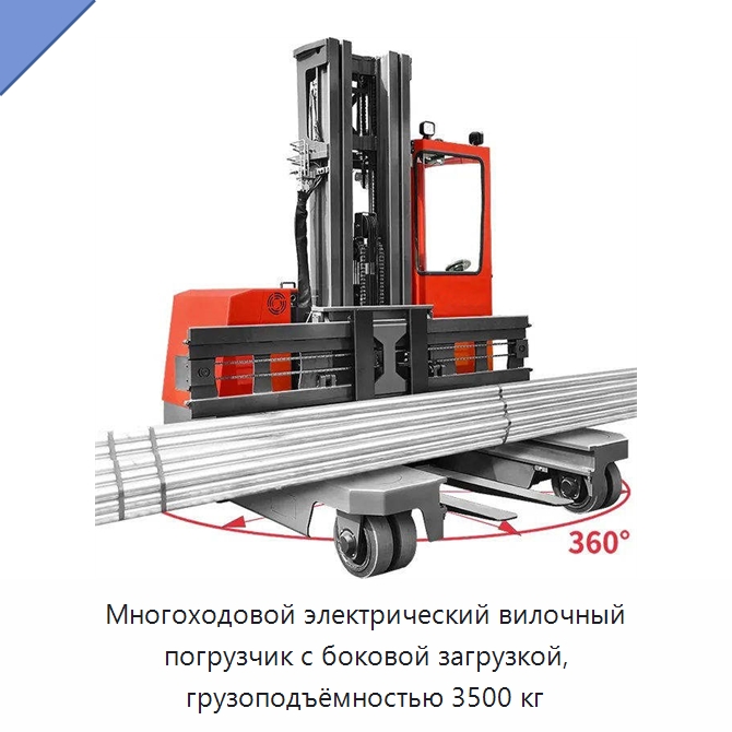 Многоходовой электрический вилочный погрузчик с боковой загрузкой, грузоподъёмностью 3500 кг — Вилочные погрузчики
