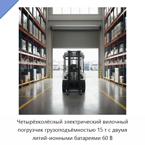 Четырёхколёсный электрический вилочный погрузчик грузоподъёмностью 15 т с двумя литий-ионными батареями 60 В