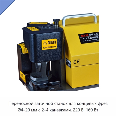 Переносной заточной станок для концевых фрез Ø4–20 мм с 2–4 канавками, 220 В, 160 Вт