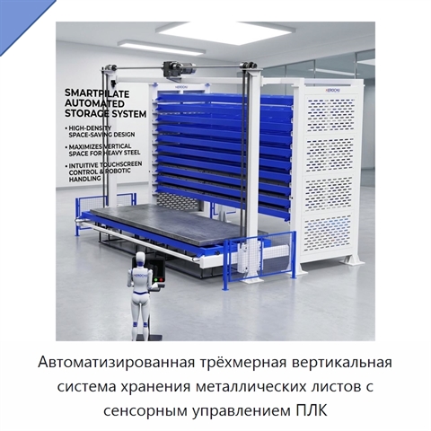Автоматизированная трёхмерная вертикальная система хранения металлических листов с сенсорным управлением ПЛК