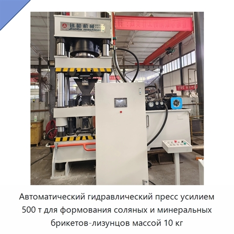Автоматический гидравлический пресс усилием 500 т для формования соляных и минеральных брикетов-лизунцов массой 10 кг