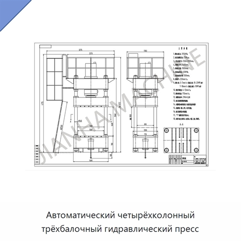 Автоматический четырёхколонный трёхбалочный гидравлический пресс