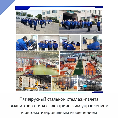 Пятиярусный стальной стеллаж-палета выдвижного типа с электрическим управлением и автоматизированным извлечением