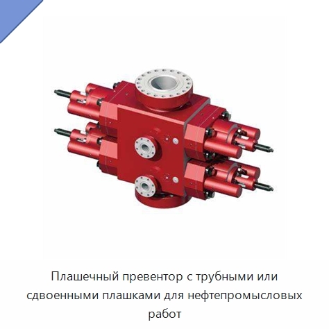 Плашечный превентор с трубными или сдвоенными плашками для нефтепромысловых работ