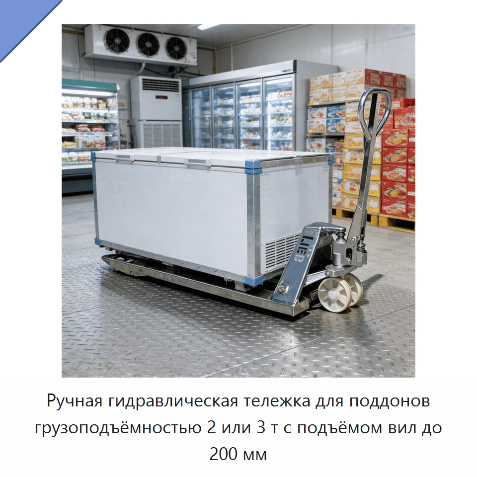 Ручная гидравлическая тележка для поддонов грузоподъёмностью 2 или 3 т с подъёмом вил до 200 мм — Вилочные погрузчики