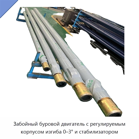 Забойный буровой двигатель с регулируемым корпусом изгиба 0–3° и стабилизатором