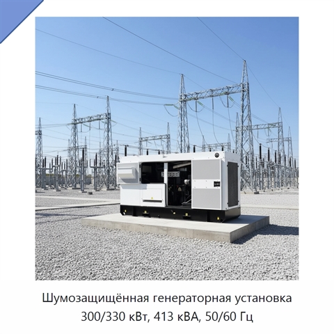 Шумозащищённая генераторная установка 300/330 кВт, 413 кВА, 50/60 Гц