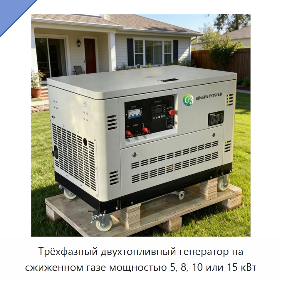 Трёхфазный двухтопливный генератор на сжиженном газе мощностью 5, 8, 10 или 15 кВт — Дизельные генераторы