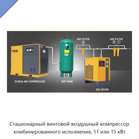 Стационарный винтовой воздушный компрессор комбинированного исполнения, 11 или 15 кВт