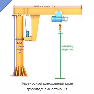 Переносной консольный кран грузоподъемностью 3 т