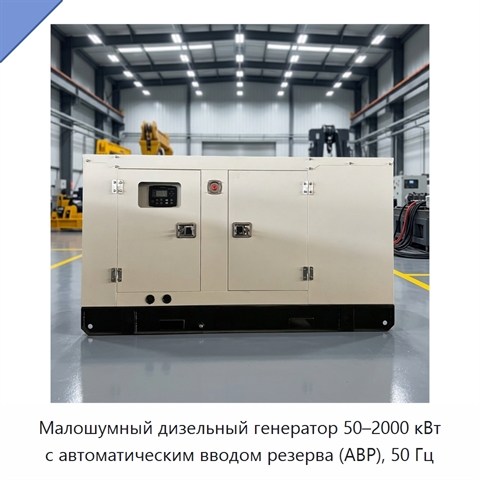 Малошумный дизельный генератор 50–2000 кВт с автоматическим вводом резерва (АВР), 50 Гц